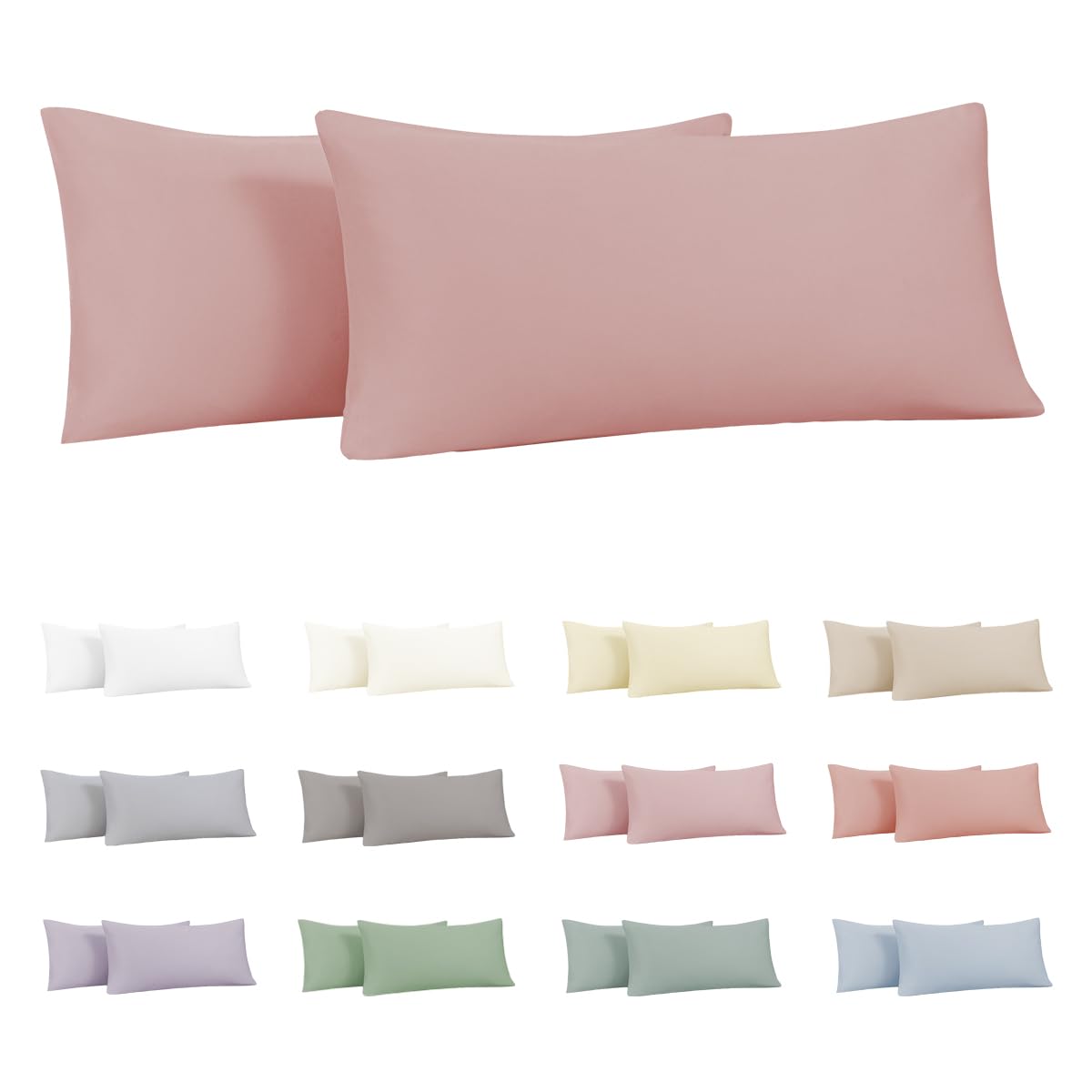 Nesture Kissenbezug 40x70 2er Set - 100% Jersey Mikrofaser Kissenbezüge Rosa, Kissenhülle 70x40 - kopfkissenbezug für Kissen 40x70 cm mit Reißverschluss, Weich und Bügelfrei