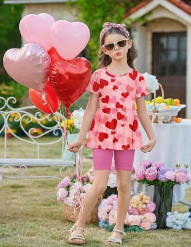 Image of Arshiner Girls Summer Outfits Short Sleeve Ruffle Hem Top and Biker Shorts Set Girl Clothes 4-15 Years