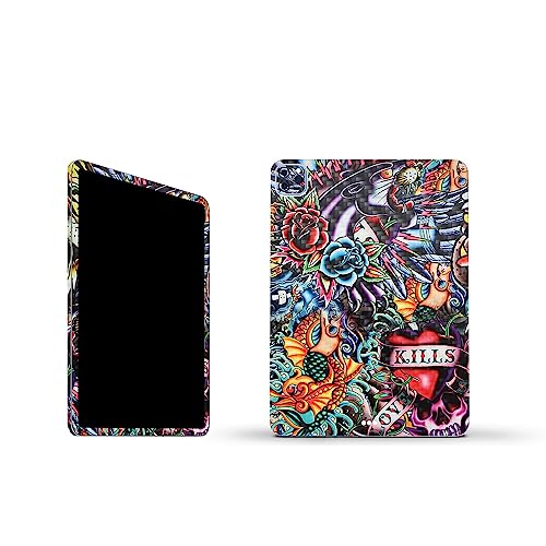 Image of MightySkins Carbon Fiber Skin Compatible with Apple iPad Pro 11 inch M2 4th Gen (2022) Full Wrap Kit - Old School Tattoo | Protective, Durable Textured Carbon Fiber Finish | Made in The USA