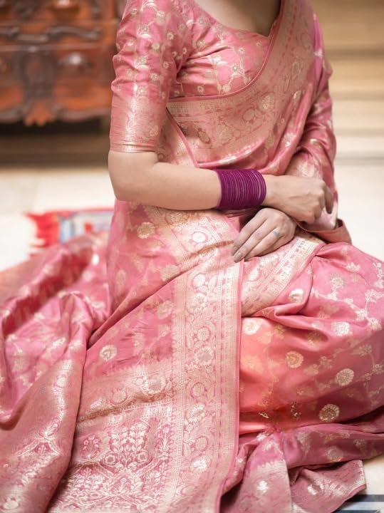 Image of Flosive Women's Soft Kangivaram Silk Saree With Copper Zari Weaving With Boluse