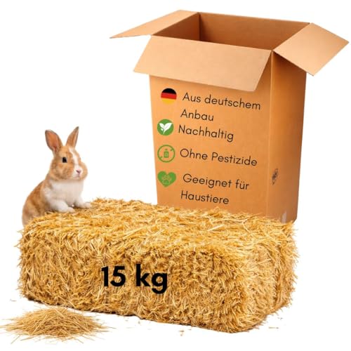 15 kg de balles de paille de blé de qualité supérieure - Paille sèche et fraîche non pulvérisée - Récolte actuelle naturelle pour lapins, cochons...