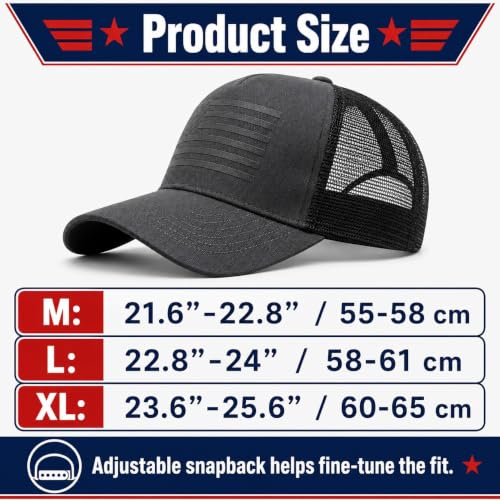 Image of 2 Packs American Flag Trucker Hat, Adjustable Mesh Snapback Baseball Caps for Men Women