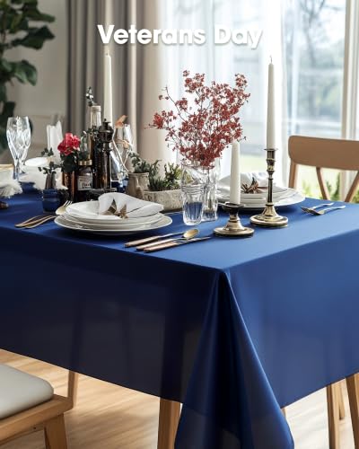 Image of Pureegg Plastic Table Cloth Disposable 10 Pack, 54 x 108 Inch Table Cloths, Patriotic Decorations, Thanksgiving, Veterans Day Tablecloths, Rectangle, Plastic Cover, Leakproof & Sturdy, Navy Blue