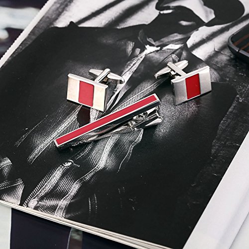 Beydodo Alfiler herenpak, zilver, rood, naalden en manchetknopen rechthoekig - Image 4