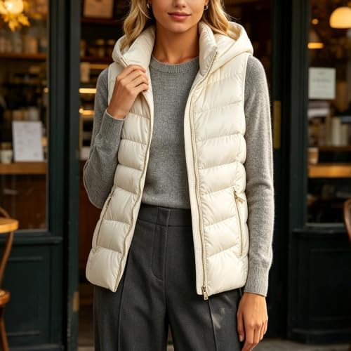 MaMiDay Hooded Puffer Vest Women Lightweight Zip-Up with Zip Pockets - image 2