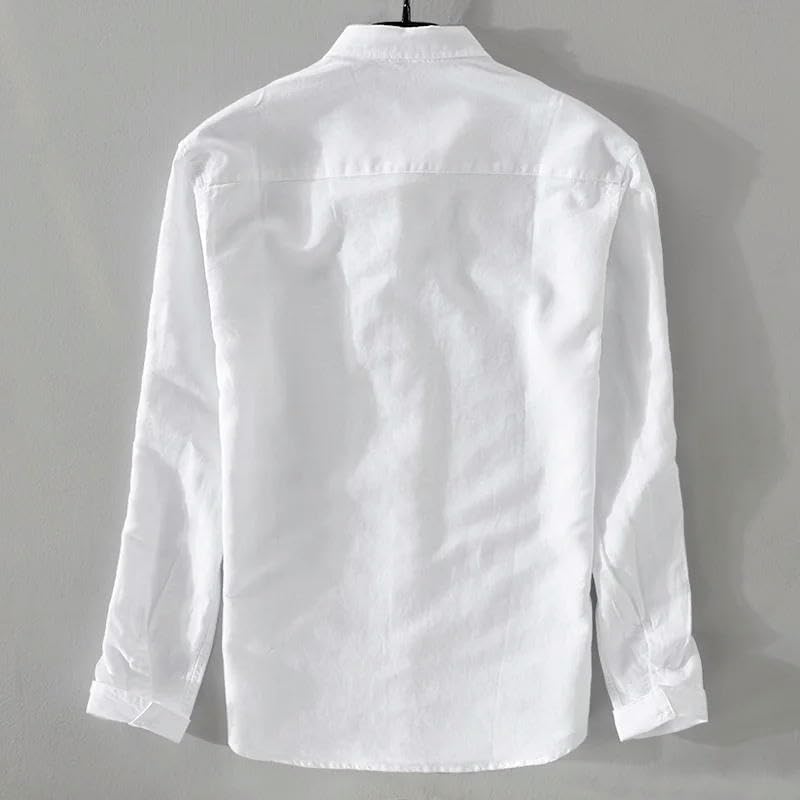 Camicia da uomo in cotone tinta unita a maniche lunghe con colletto quadrato blu cielo