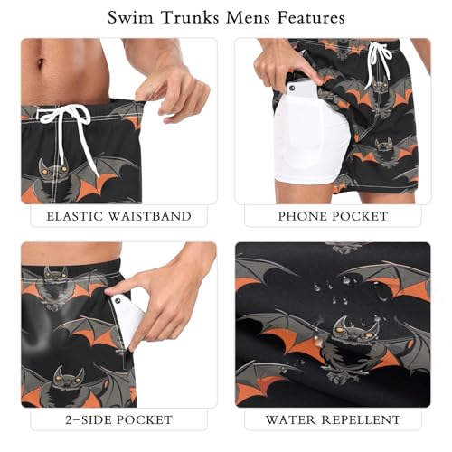 Halloween Bat Print Men's Swim Trunks with Liner Quick Dry Beach Shorts Swimwear Bathing Suit S-XXL2