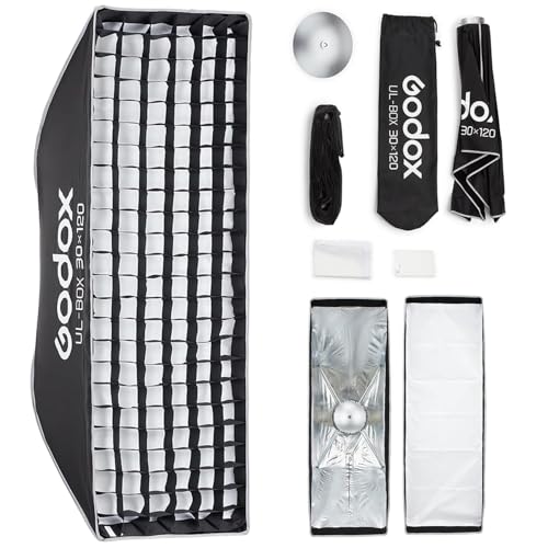 Godox 30x120cm Strip Softbox Quick Release UL 11.8x47 Honeycomb Grid Soft Box Bowens Mount with Diffusers/Diffuser Plate for Portrait Photgraphy Studio Monolight Video Lighting Streaming
