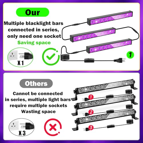 Image of 45W*3 Linkable Black Light Bar LED Blacklight with 6.6ft Cord, Glow in The Dark Each Light Up 28x28ft for Neon Party, Body Paint, Fluorescent Poster, Birthday, Halloween, Bedroom