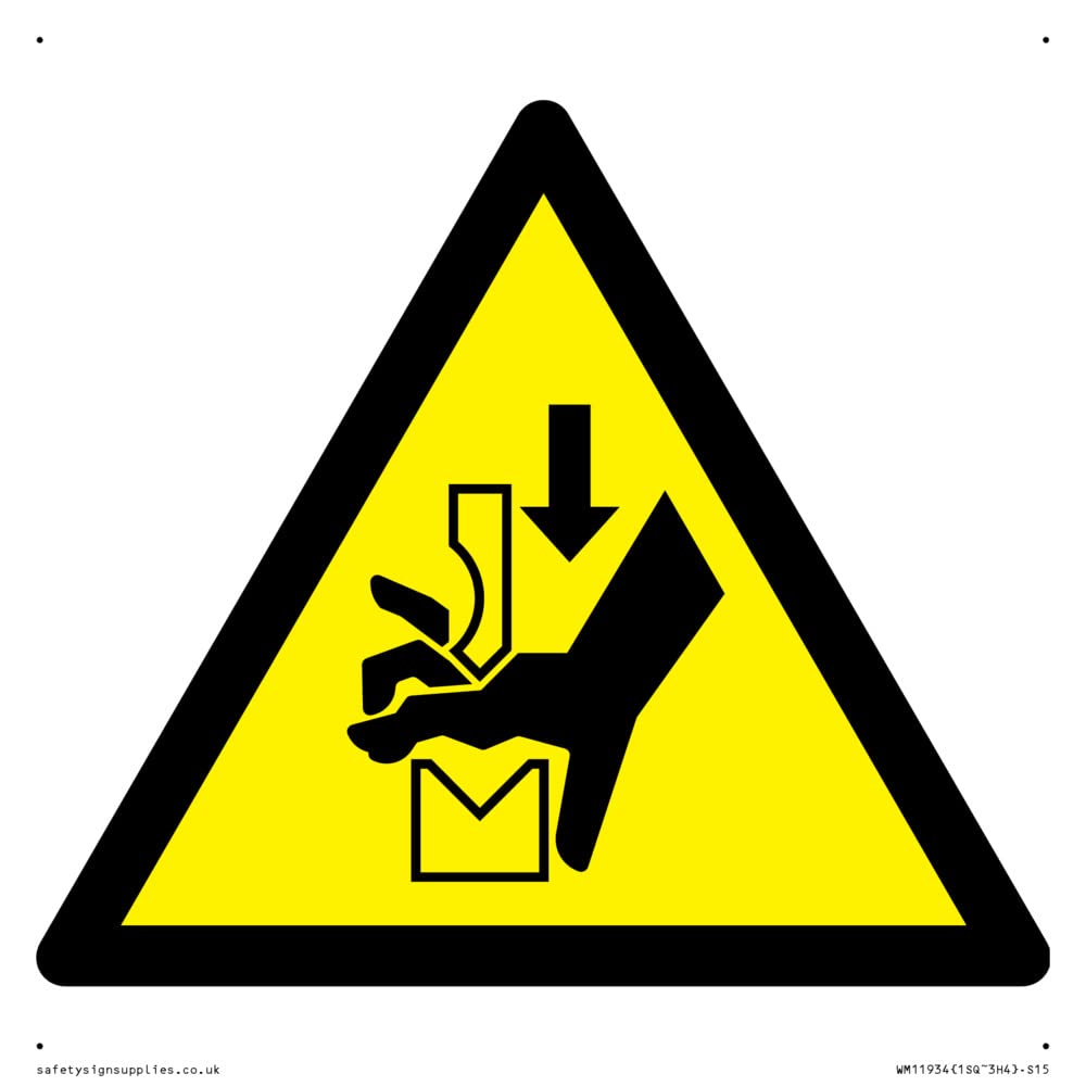 W030 Warning: Hand crushing between press brake tool Sign - 150x150mm - S15