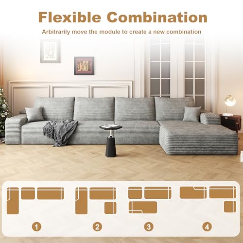 Image of 96 inch Sectional Couches for Living Room Cloud Couch Sofa with L-Shape Upholstered Boneless Couchs Modern Modular Sectional Couch with Chaise