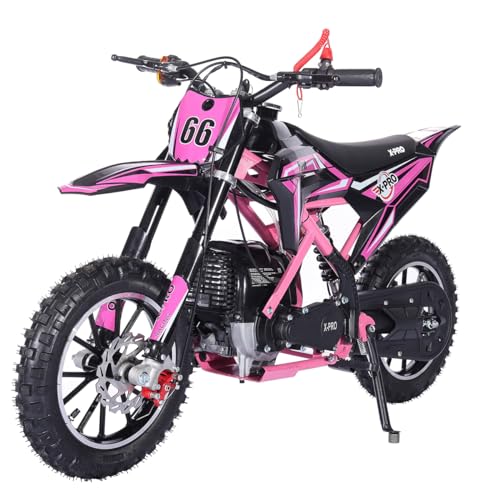 X-PRO Hawk Mini Dirt Bike Gas Power 4 Stroke Dirt Bike! 40CC Pit Bike Pull Start 10 Wheels! (Pink)