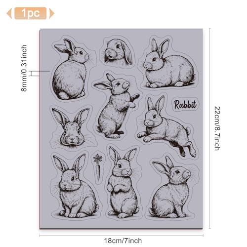 GLOBLELAND Vintage Kaninchen Gummistempel, EVA Cling Mount, Synthetisches Gummi, Transparent, 22 x 18 x 0,8 cm, für Kartengestaltung und Scrapbooking
