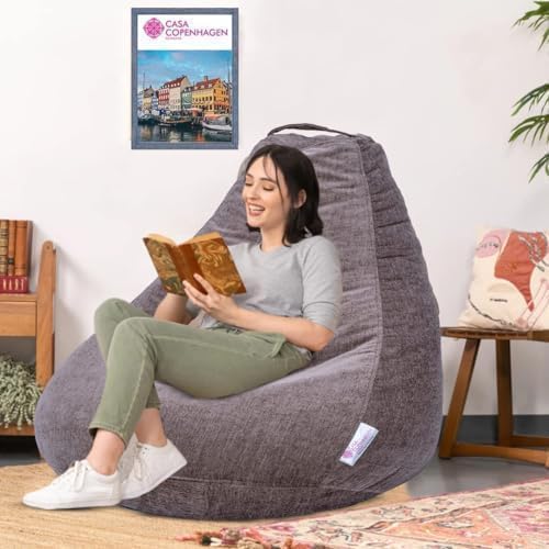 Image of Casa Copenhagen Premium Designer Fabric Bean Bag Chair, Filled with Beans | Capacity: Upto 7 Ft Height, 200 KG Weight | 4XL | Beige