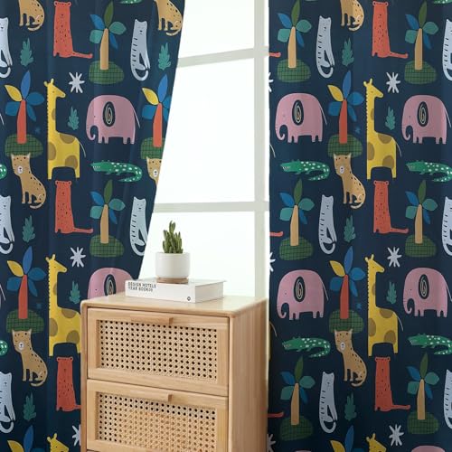 Image of BFAM Kids Blackout Curtains 12 feet Set of 1 - 100% Room Darkening, Thermal Insulated, Noise Reducing, Cute Animal & Rainbow Prints, Eyelet Curtains for Playroom, Bedroom & Nursery