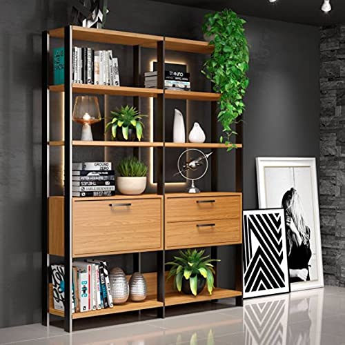 Estante Livreiro Dalla Costa e92-100% MDF 1 Porta 2 Gavetas - Freijo/Preto Fosco