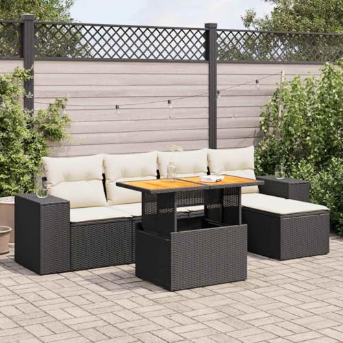 Homgoday Conjunto Jardín de Ratán Conjunto Terraza Resistente a la Intemperie,Rattan Garden Furniture Set de sofás de jardín 6 Piezas y Cojines ratán sintético Negro