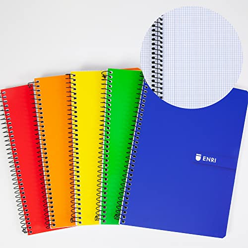 Enri A5+ Notebooks, 3x3 Squares, Soft Cover, 80 Sheets, Pack 5 Notebooks, Assorted Colours, 3x3 grid - Image 2