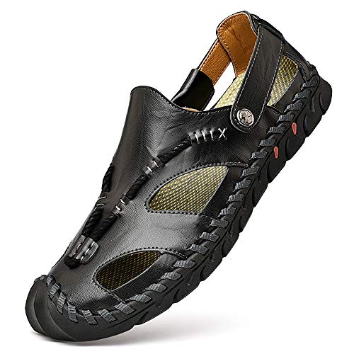 CEKeugo sandália masculina casual de couro com bico fechado e alça atlética para uso ao ar livre e c
