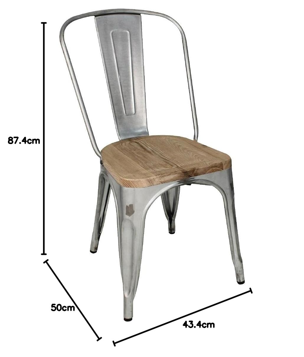 Bolero Chaise acier avec assise en bois (lot de 4), assise en acier galvanisé/frêne, hauteur d'assise : 445 mm, chaises d'intérieur et d'extérieur, empilables, usage professionnel et domestique, GM642