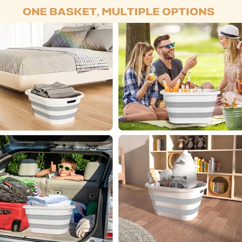 Image of 43L(11.5Gallon) Collapsible Laundry Baskets Plastic, Pop Up Laundry hamper /Storage Container, Foldable Laundry Basket with Large Capacity,Sturdy,Space Saver (Grey, 2 Packs)