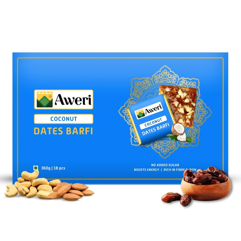 - Coconut Dates Barfi (360 Gram): No Added Sugar Healthy Date Bite | Dry Fruit Barfi | Dates, Almonds, Cashews, Ghee | Indian Sweet Mithai Gift Pack | Khajoor Barfi | Date Chikki