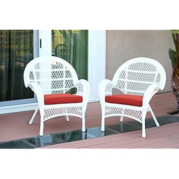 Alternative view of Jeco Wicker Chair with Red Cushion, Set of 2, White/W00209-