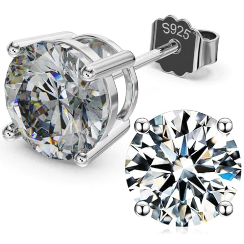 925 Sterling Silver Cubic Zirconia Studs Earrings for Women Men - Hypoallergenic 14K White Gold Plated 5/6/7/8mm Clear Round Cut CZ Studs Earrings