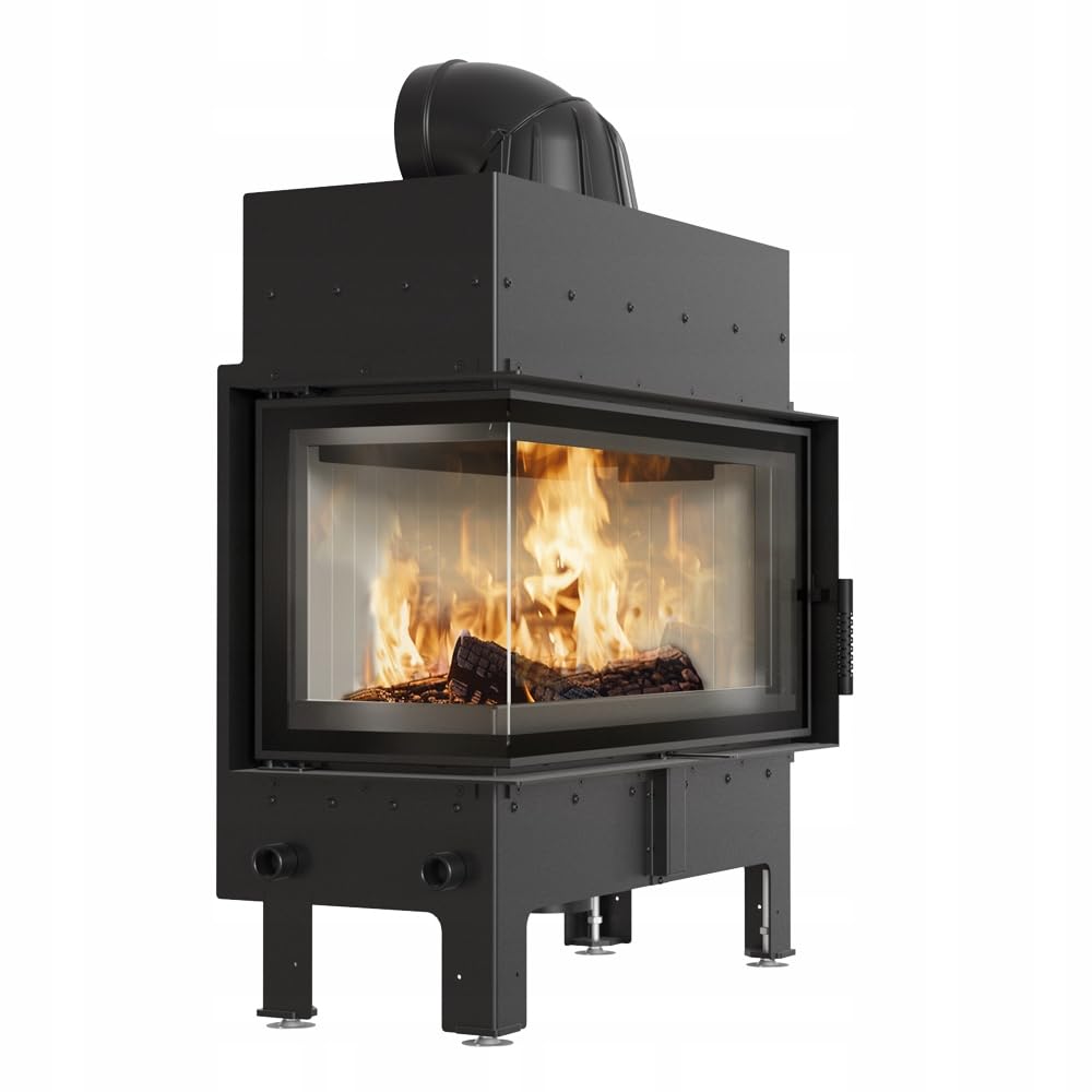 KRATKI Inserto per camino in acciaio a legna FLOKI 12 kW Ø200 sinistro A+ | Acciaio nero, efficienza 85,4%, classe A+. Ecodesign, BImSchV 2; per recupero calore.; combustione efficiente; Livello 2 Set