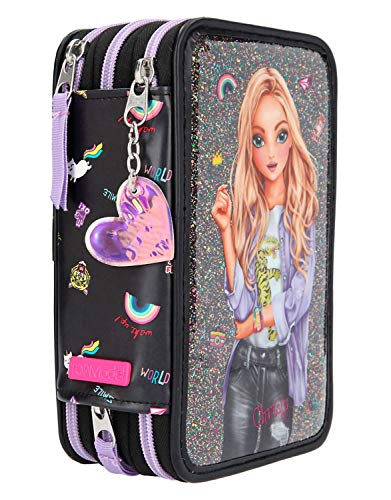 Depesche 11211 TOPModel - Gevuld 3-vaks etui in Girlz Club Design, zwarte etui ca. 7,5 x 13 x 20 cm groot, met vilt- en… - Afbeelding 3