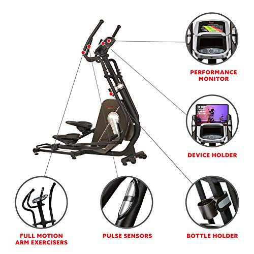 Image of Sunny Health & Fitness Smart Elliptical Machine with Pulse Sensor, Adjustable Resistance with Quiet and Smooth Long Stride Drive System, SunnyFit App Access Optional via Bluetooth and Manual Mode