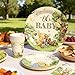 336pcs Classic Bear Baby Shower Decorations, Neutral All-in-one Complete Party Set with 25pcs Plates, 2 Tablecloths, Backdrop Cake Cupcake Topper for Bear Party Decor, 25 Guests