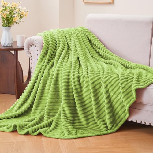 Image of BEDELITE Fleece Throw Blanket for Couch - 3D Ribbed Jacquard Soft and Warm Decorative Fuzzy Blanket - Cozy, Fluffy, Plush Lightweight Dark Citron Throw Blankets for Bed, Sofa, 50x60 inches