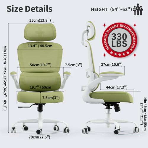 Image of TRALT Office Chair Ergonomic Desk Chair, 330 LBS Home Mesh Office Desk Chairs with Wheels, Comfortable Gaming Chairs (1, Green)