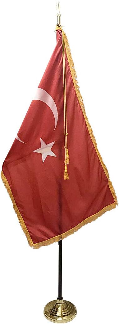 3x5' Turkey Flag Indoor Flag with Pole Hem and Gold Ornamental Fringe (Made in USA)