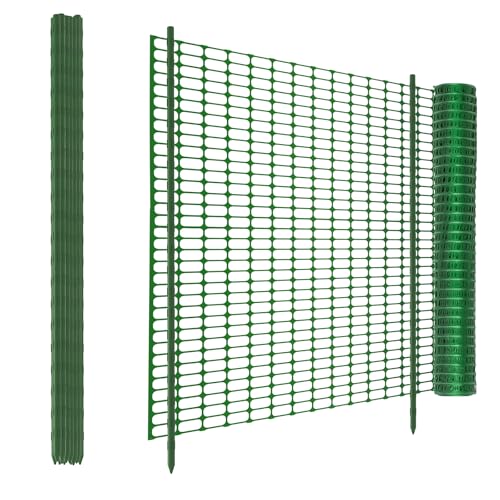 Recinzione di vimini, verde, lunghezza 30 m x altezza 100 cm, con 30 pali di altezza 115 cm, in plastica, per recinzione di pollame, recinto di pollame, recinto per cani, recinto per laghetti e