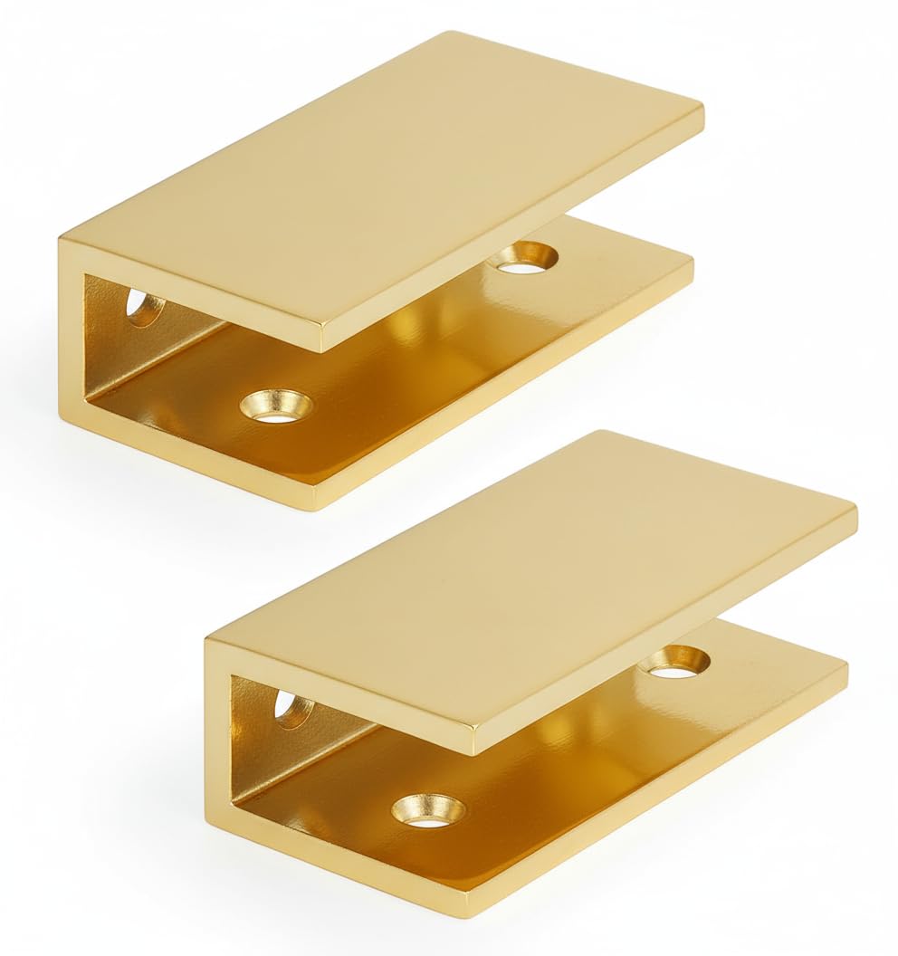 VICTAC Glass Shelf Bracket | 12mm Thick Glass Holder Clamp | Wall Mounted Bathroom Shelf Bracket | Stainless Steel | Easy Install | Premium Modern Minimalist Design (Pack of 2) (Glossy Gold)-image-33