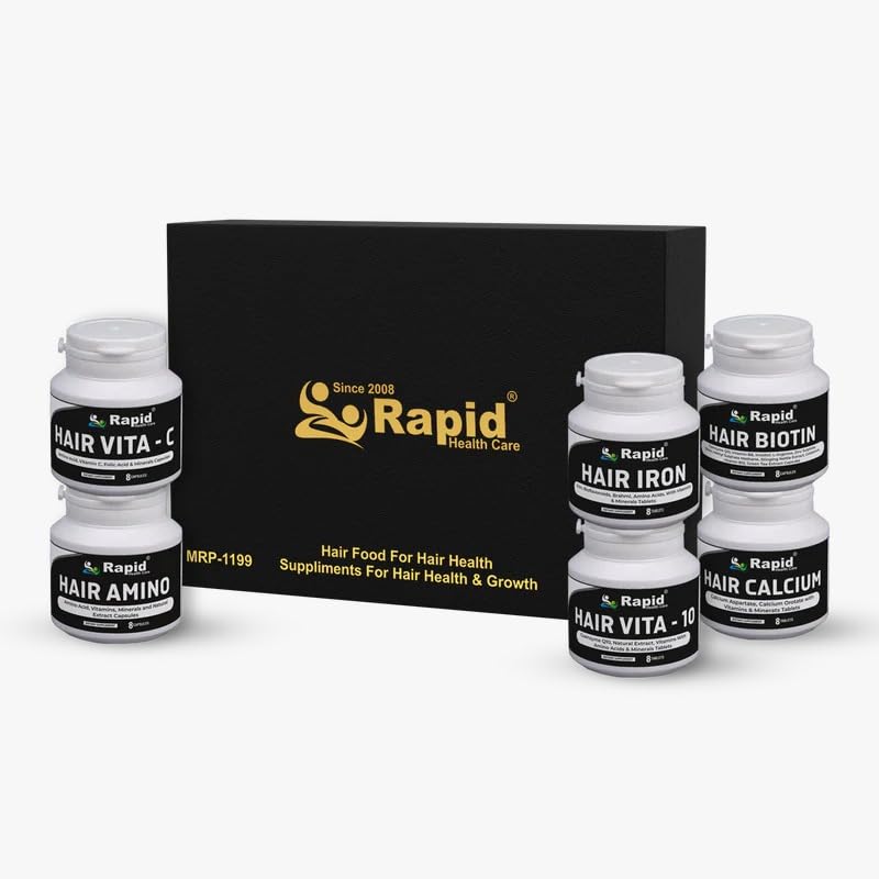 Rapid Hair Health Supplement Combo Pack | Hair Vita-C, Hair Biotin, Hair Iron, Hair Amino, Hair Vita-10 & Hair Calcium | Multivitamin, Minerals & Nutritional Support for Hair Wellness | Pack of 6-image-46