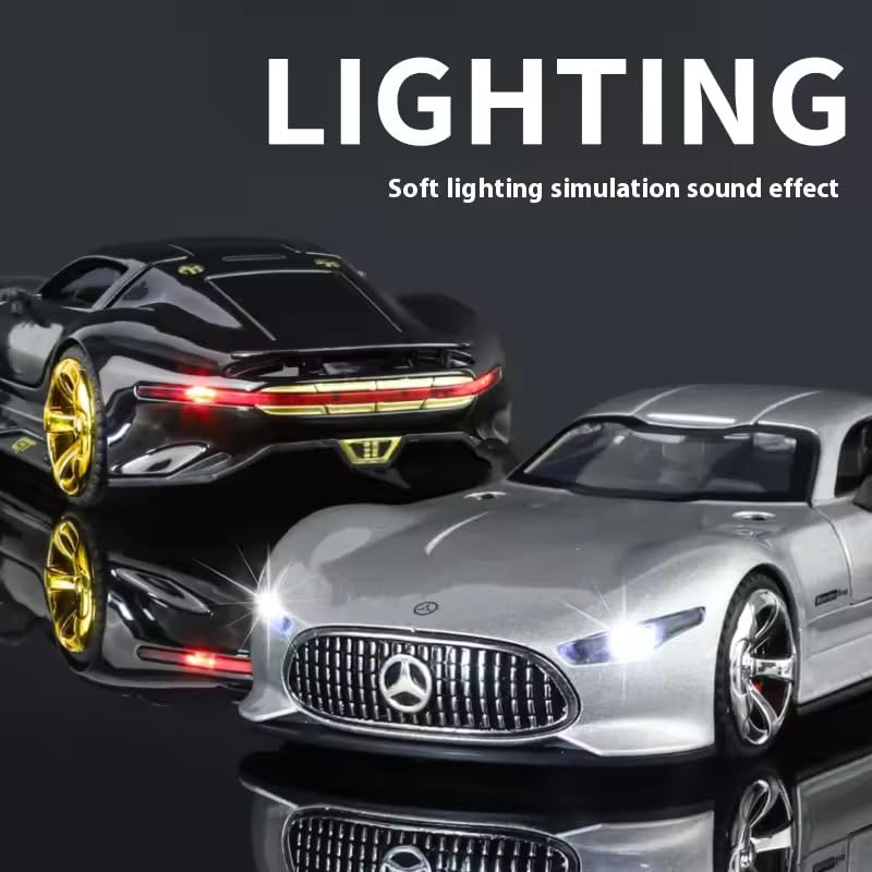 Image of Mercedes Benz Vision GT Toy Car 1:32 Diecast Metal Model - Pull Back Alloy Car with Openable Doors, Lights & Sound, Premium Collectible Gift for Boys, Men & Cars Lovers (Silver)