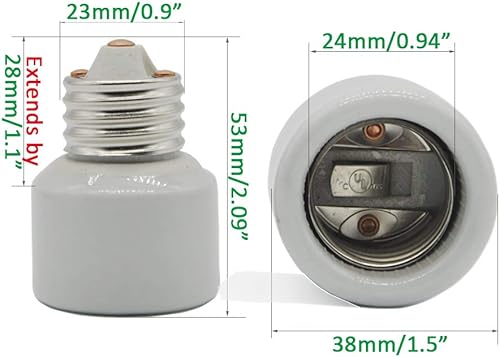 Miniatura 4 de Emnooti - Extensor de enchufe de luz E26 de porcelana E26 E27 a E26 E27 LED CFL, adaptador de soporte de lámpara incandescente, adaptador de