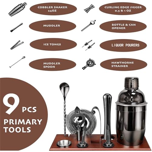 Set coctelera con soporte de madera 750 ml acero inox miniatura 3
