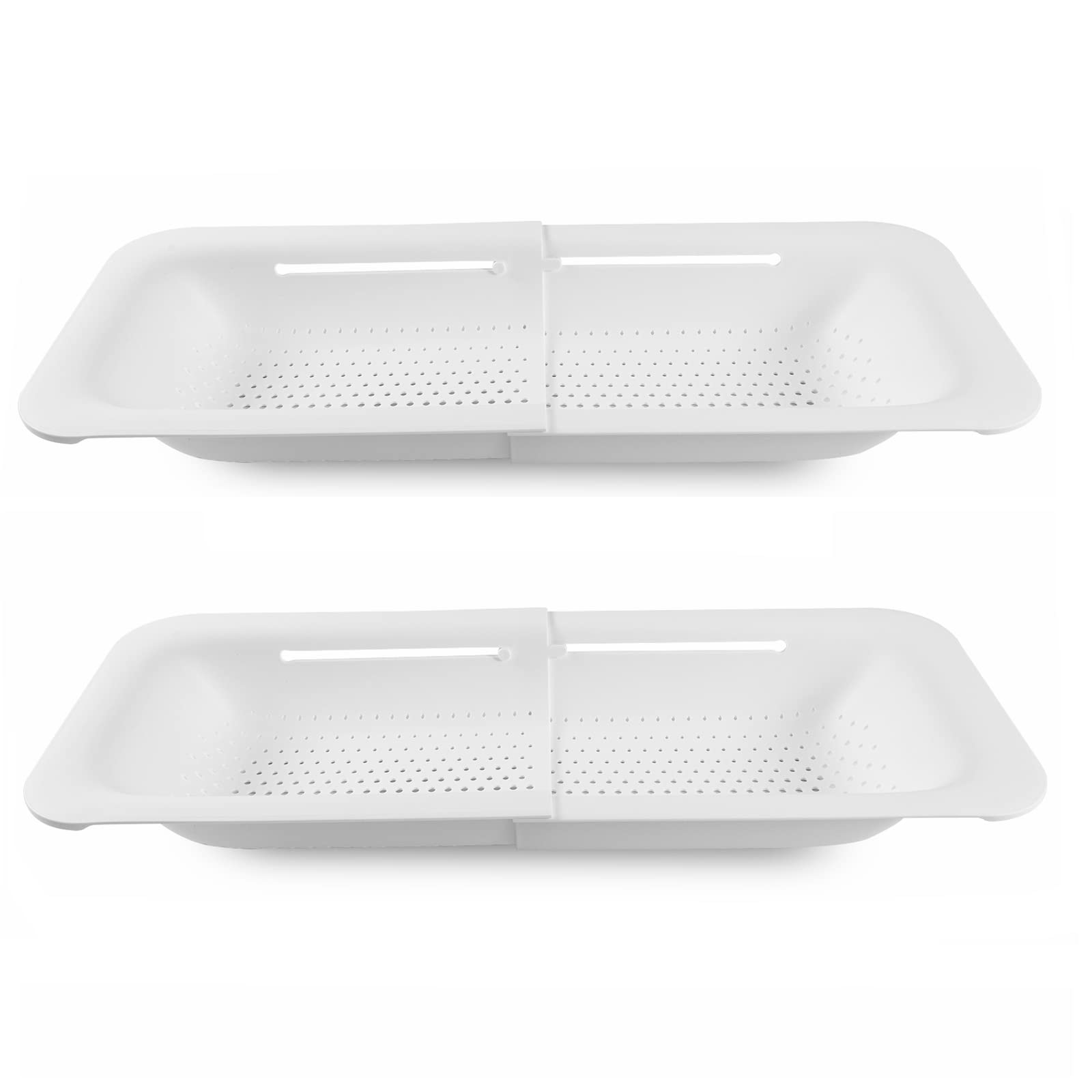Qihtldsy Over the Sink Colander Strainer Basket - Perfect for Washing Vegetables and Fruits, Draining Cooked Pasta and Dry Dishes - Extendable - New Home Kitchen Essentials - (White, 2 Packs)