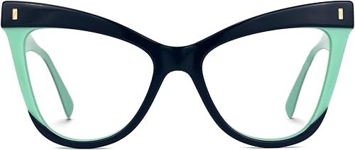 Zeelool Gafas de ojo de gato de gran tamaño de acetato elegante para mujer, marco de dos tonos con lente transparente Silke ZJGA536976