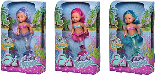 Simba 105733482 - Evi Love Glitter Mermaid, Puppe als Meerjungfrau mit Schwanzflosse, die beim Schütteln glitzert, Es Wird nur EIN Artikel geliefert