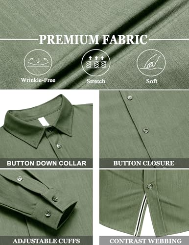 LETSEE Men's Button Down Dress Shirt Long Sleeve Untucked Business Casual Shirt Wrinkle Free Stretch Denim Texture — view 5