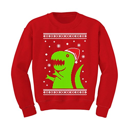 Big Green Trex Santa Ugly Christmas Sweater Funny Kids Sweatshirt 4T Red