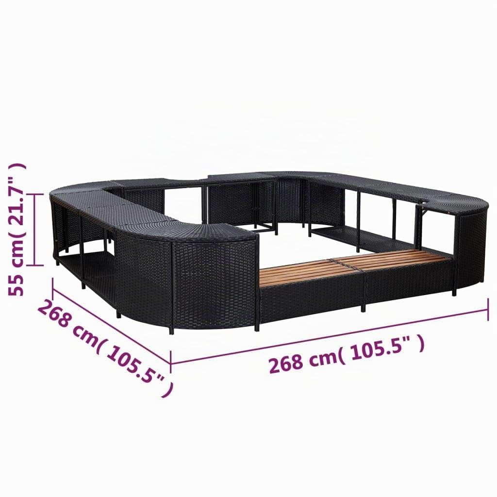 vidaXL Cadre de Spa carré Noir 268x268x55 cm Résine tressée