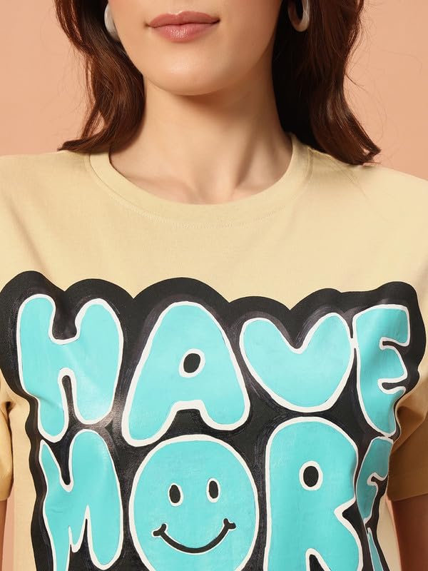 Image of THE DRY STATE Women Loose Fit Half Sleeve T-Shir Graphic At Front - Skin, S (Pack of 1)