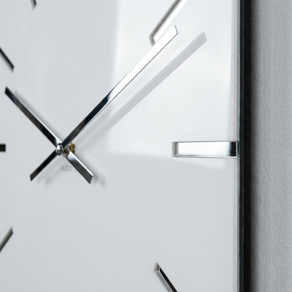 FLEXISTYLE Moderno grande orologio da parete Exact 50 cm, vetro acrilico e specchio acrilico, silenzio, soggiorno, camera da letto (bianco)