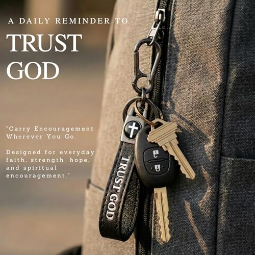 Image of Christian Cross Leather Keychain for Men - Christian Gift for Dad Husband Son